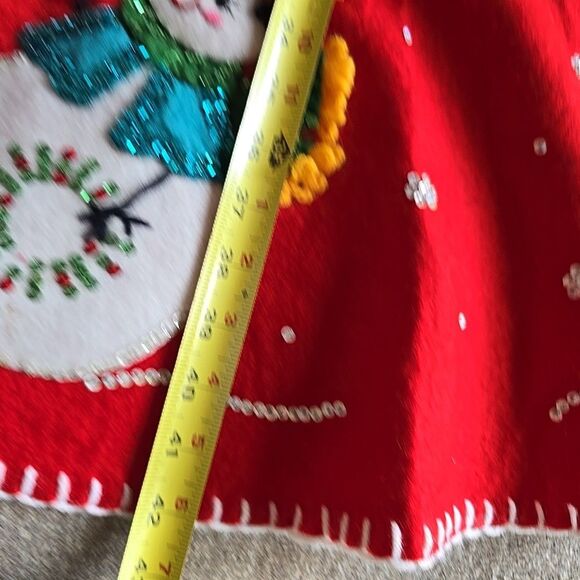 Vtg Bucilla Christmas TREE SKIRT Snowmen hand stitch bead sequin Felt  42" Finis - Picture 8 of 8